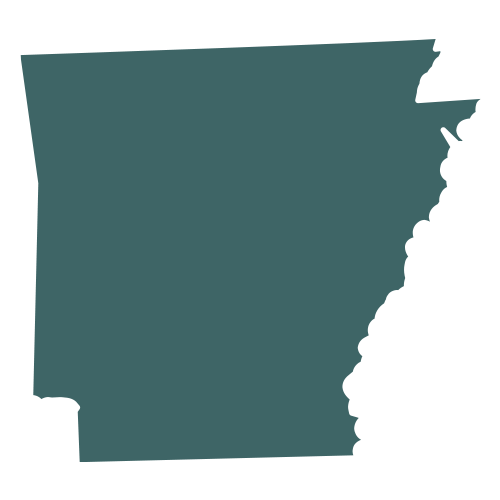 The shape of the state of Arkansas, filled in with teal.