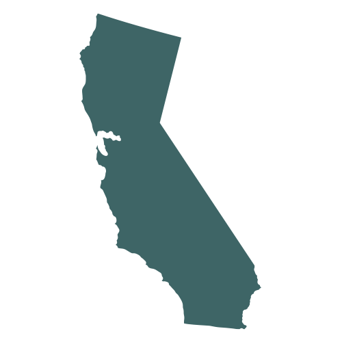 The shape of the state of California, filled in with teal.