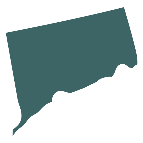 The shape of the state of Connecticut, filled in with teal.