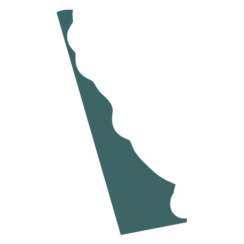 The shape of the state of Delaware, filled in with teal.