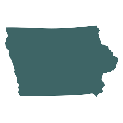 The shape of the state of Iowa, filled in with teal.