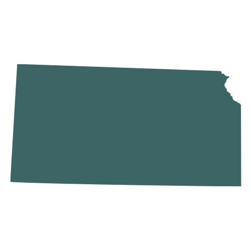 The shape of the state of Kansas, filled in with teal.