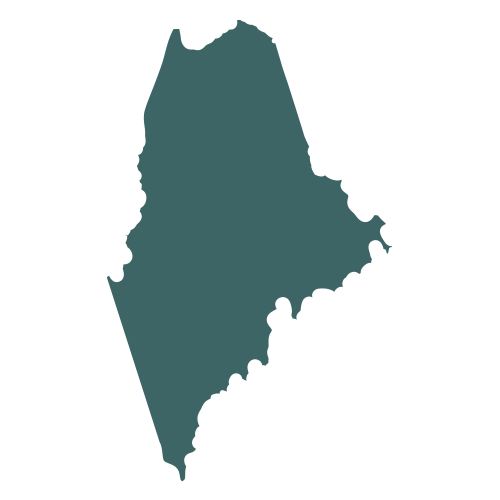 The shape of the state of Maine, filled in with teal.