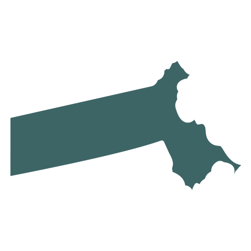 The shape of the state of Massachusetts, filled in with teal.