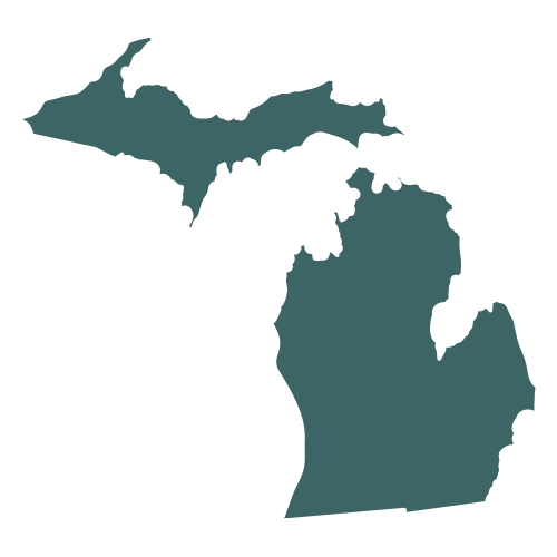The shape of the state of Michigan, filled in with teal.