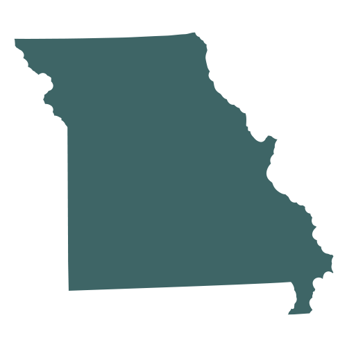The shape of the state of Missouri, filled in with teal.