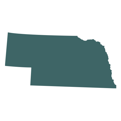 The shape of the state of Nebraska, filled in with teal.