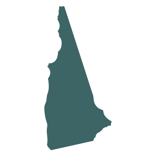 The shape of the state of New Hampshire, filled in with teal.