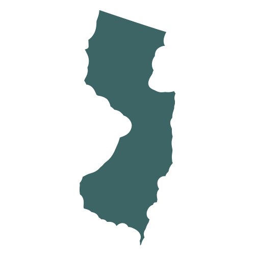 The shape of the state of New Jersey, filled in with teal.