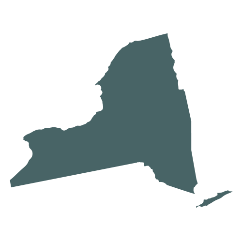 The shape of the state of New York, filled in with teal.