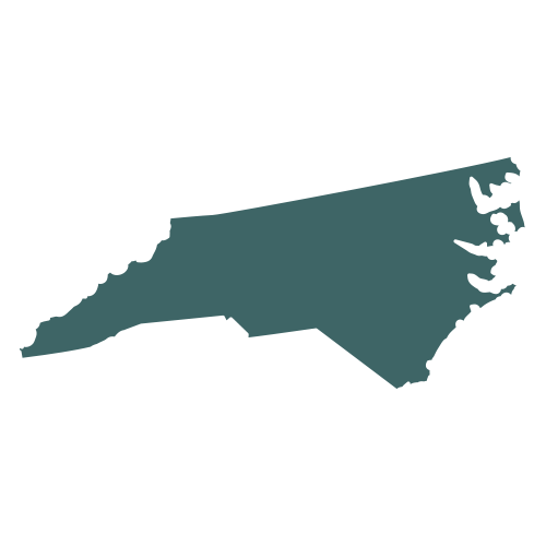 The shape of the state of North Carolina, filled in with teal.