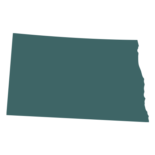 The shape of the state of North Dakota, filled in with teal.