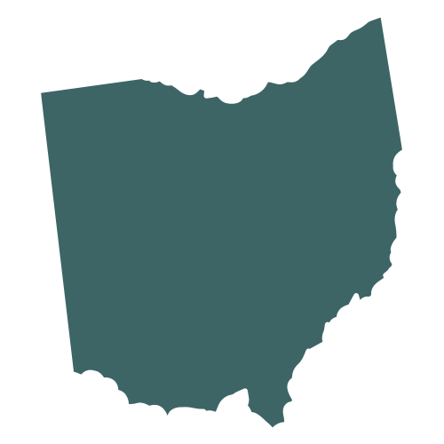 The shape of the state of Ohio, filled in with teal.
