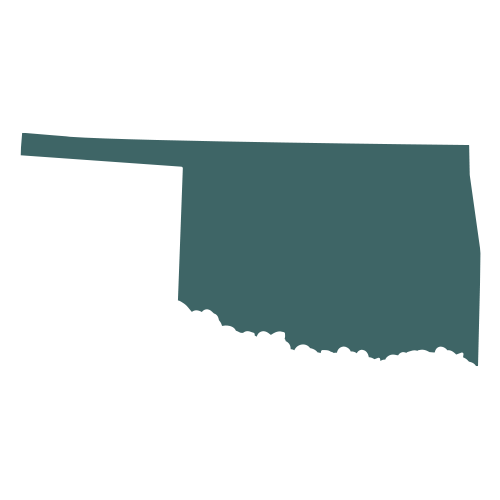 The shape of the state of Oklahoma, filled in with teal.