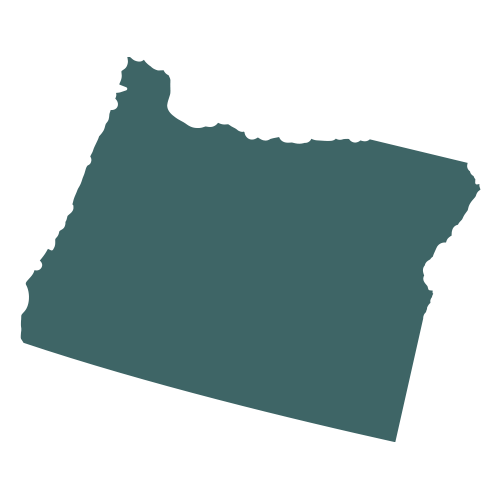 The shape of the state of Oregon, filled in with teal.