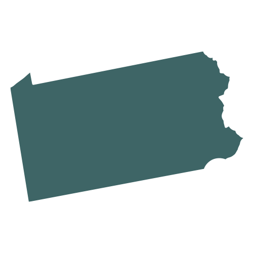 The shape of the state of Pennsylvania, filled in with teal.