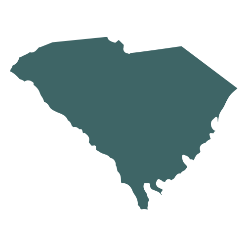 The shape of the state of South Carolina, filled in with teal.