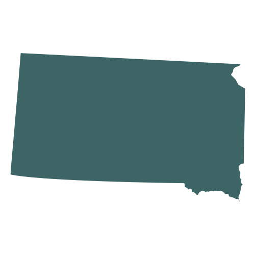 The shape of the state of South Dakota, filled in with teal.