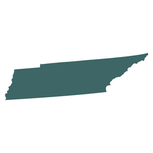 The shape of the state of Tennessee, filled in with teal.
