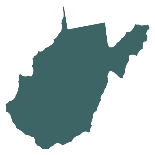 The shape of the state of West Virginia, filled in with teal.