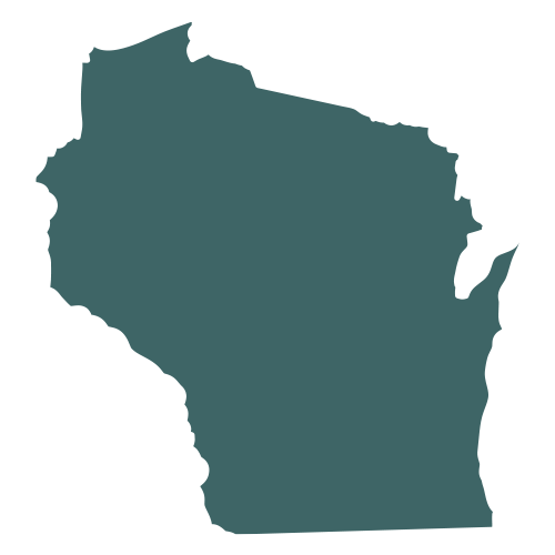 The shape of the state of Wisconsin, filled in with teal.
